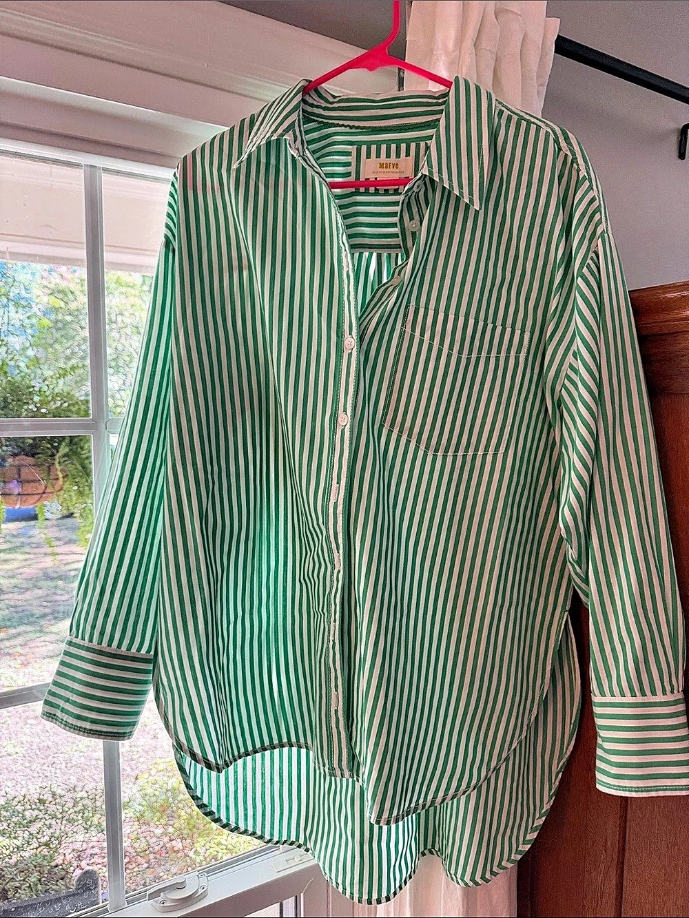 Maeve Kate Classic Buttondown Shirt Striped Button Down in Green & White Size